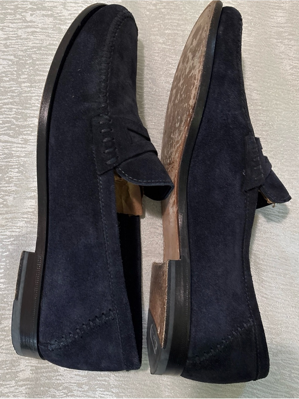 Santoni Men's Dark Navy Suede Penny Loafers Sz 10D - Picture 7 of 14
